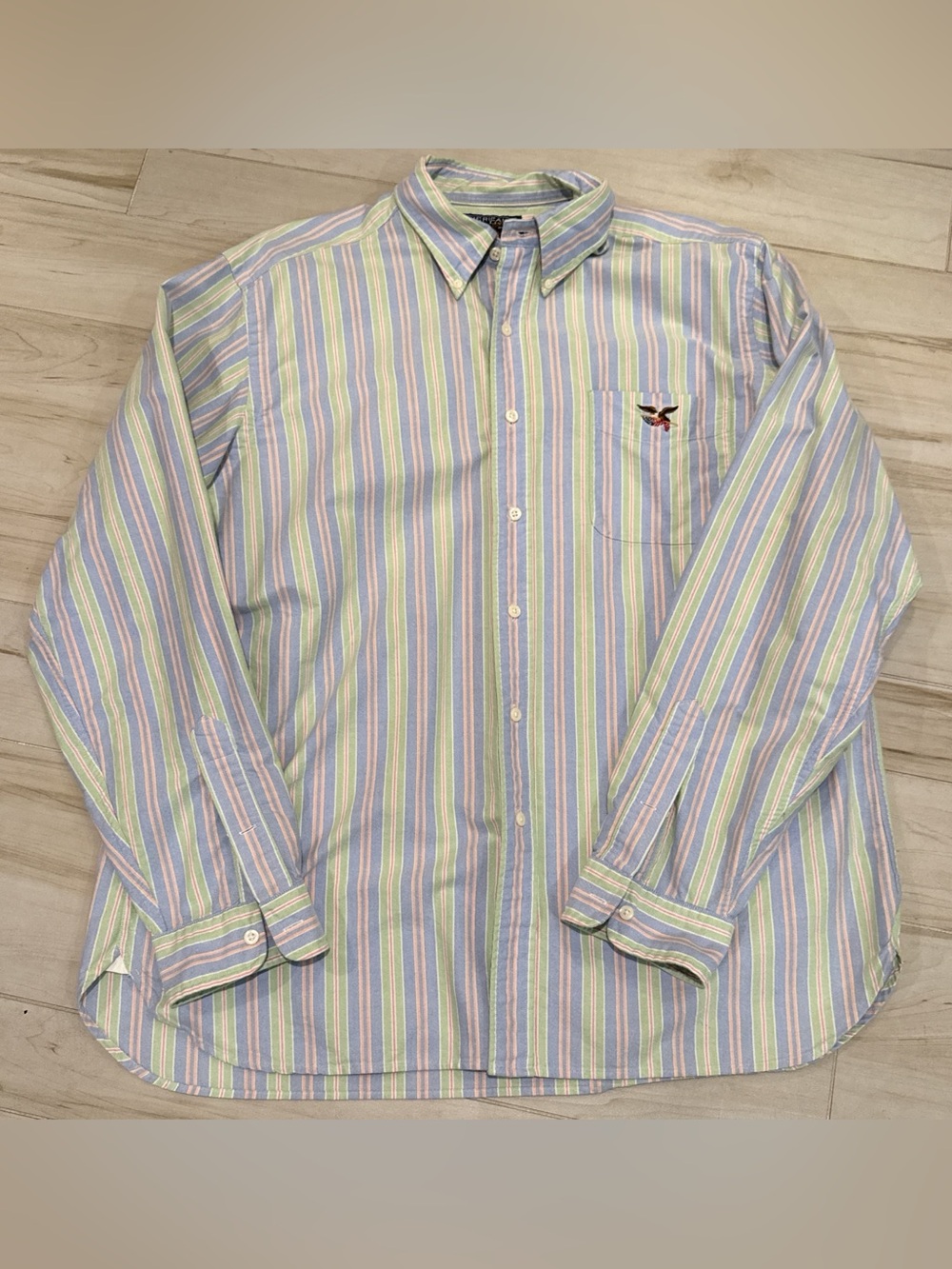 🇺🇸 🦅 American Living Pastel Striped Shirt XL Patriotic Embroidered Detail